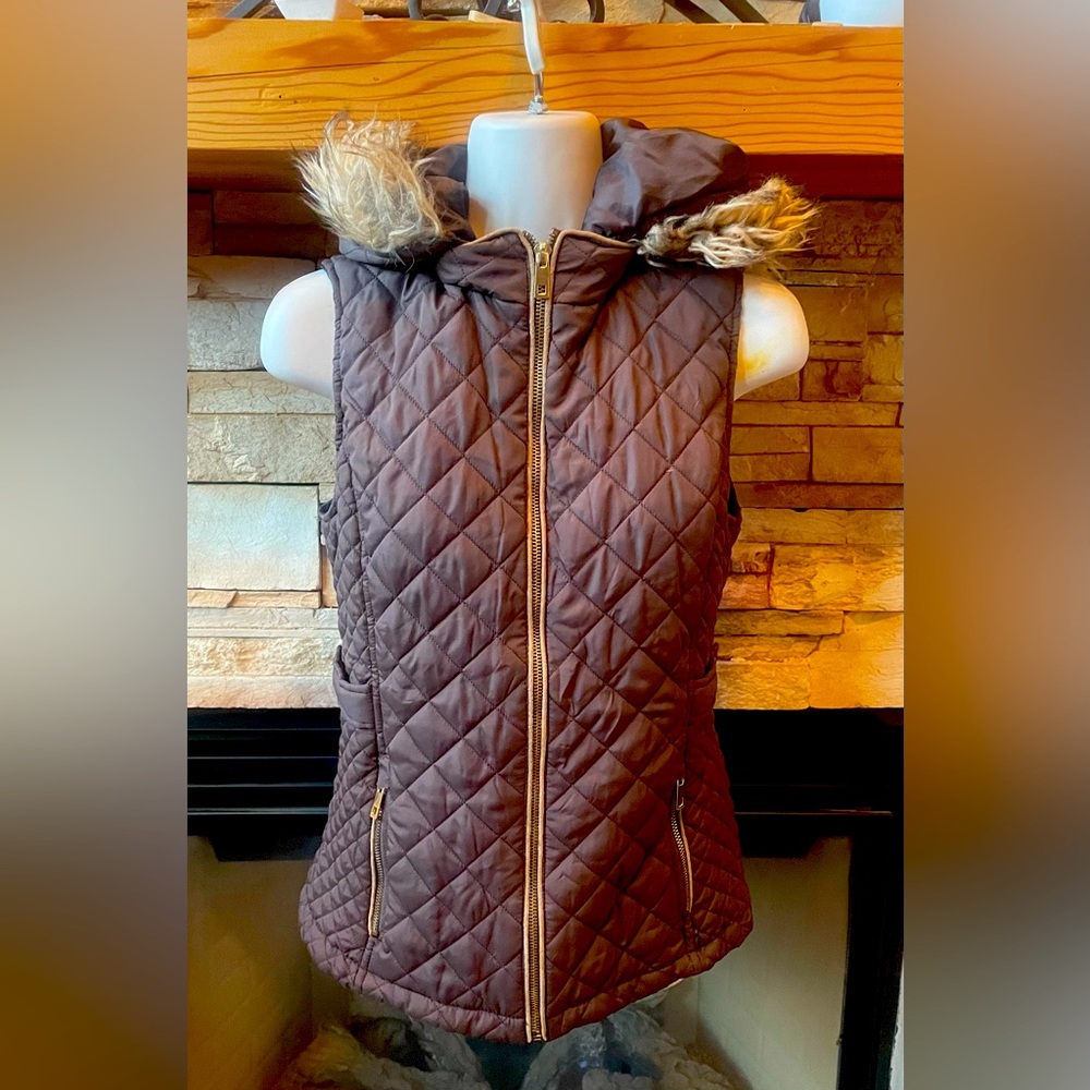 Faux fur hooded, quilted vest